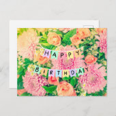 Verjaardagsbloemen - Roze Mums en Rozen  Briefkaart (Voorkant / Achterkant)