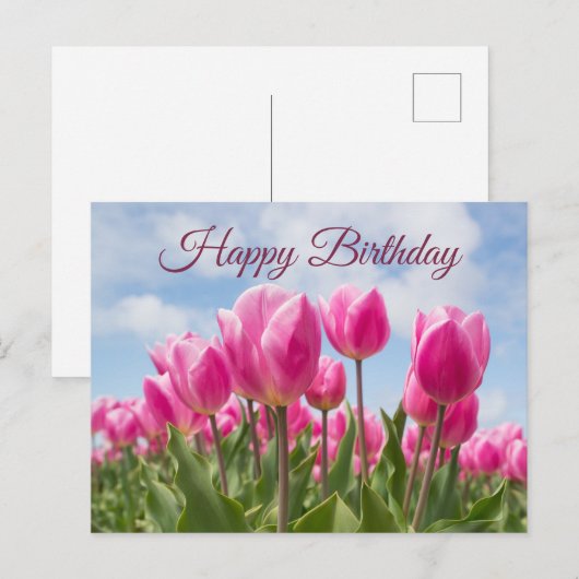 Verjaardagsbloemen Roze Tulp Briefkaart (Voorkant / Achterkant)