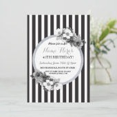 Verjaardagsbloemen Zwart Wit Zilveren Streep Uitno Kaart (Staand voorkant)