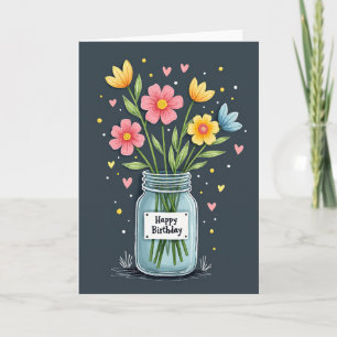 Verjaardagsbloemenpotkaart met Zoete Boodschap Kaart