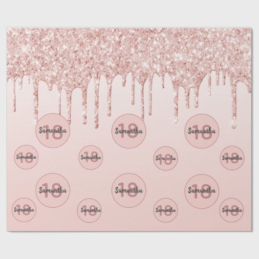 Verjaardagsblozen roosgoud glinsterende druppels v cadeaupapier (Vlak)