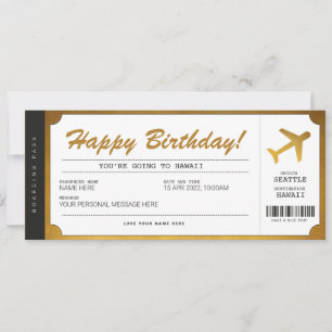 Verjaardagsboardingpass Vliegtuig Gouden Ticket Kaart