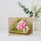 Verjaardagsboek met roze bloemen briefkaart (Staand voorkant)