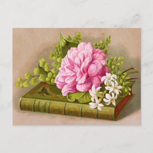 Verjaardagsboek met roze bloemen briefkaart (Voorkant)