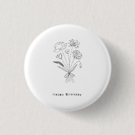Verjaardagsboeket badge, speld, knoop. zwart & wit ronde button 3,2 cm