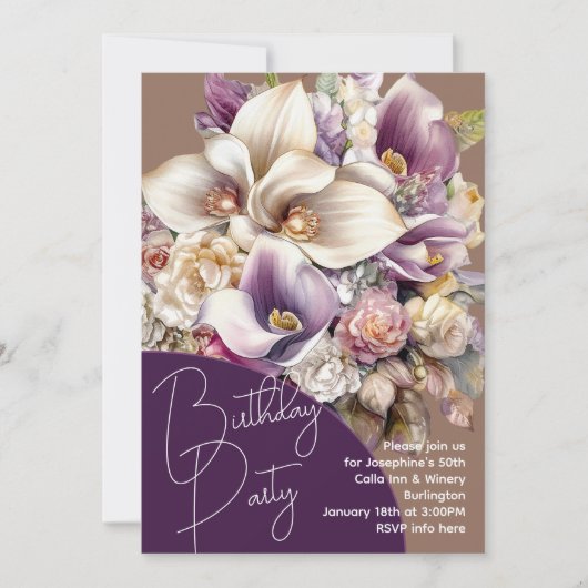 Verjaardagsboeket met Calla's Feest Uitnodiging (Voorkant)