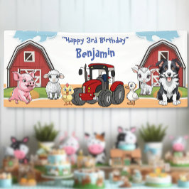 Verjaardagsboerderij Dierenstal en Rode Tractor Fe Spandoek