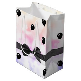 Verjaardagsboog en zwarte ballonnen medium cadeauzakje