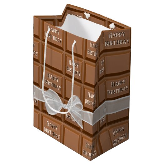 Verjaardagsboog op chocoladereep medium cadeauzakje (Voorkant Gekanteld)
