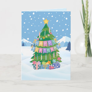 Verjaardagsboomkaart - Prettig Kerstfeest & Verjaa Kaart
