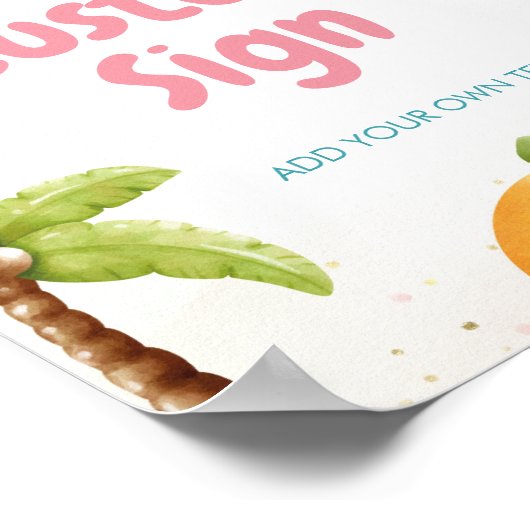 Verjaardagsbord strand, zwembadfeest bord poster (Hoek)