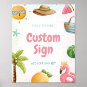 Verjaardagsbord strand, zwembadfeest bord poster (Voorkant)