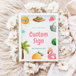 Verjaardagsbord strand, zwembadfeest bord poster