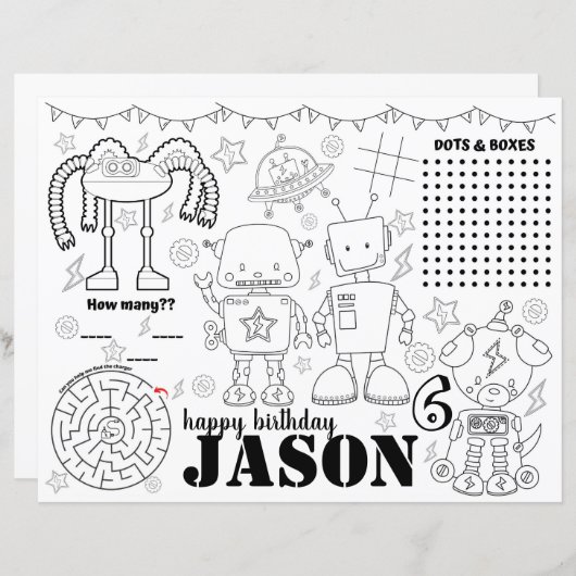 verjaardagsborden voor robot, robotenkleurige pagi (Voorkant / Achterkant)