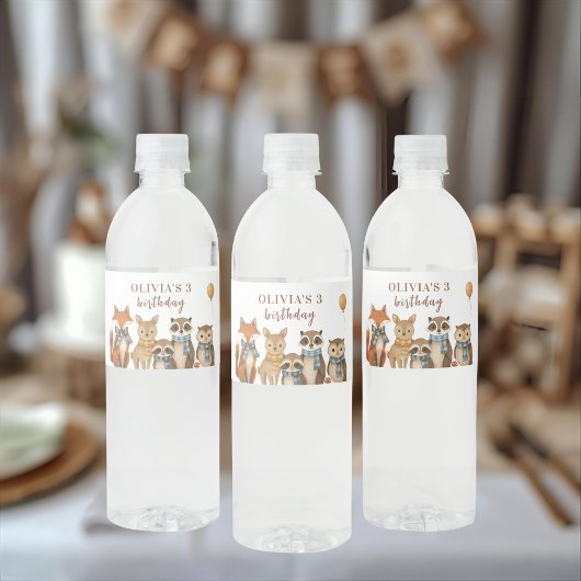 Verjaardagsbosdieren Woodland Animals Waterfles Etiket