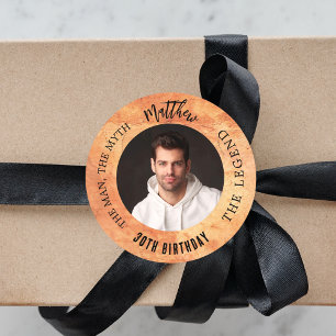 Verjaardagsbruine terracotta foto man mythische le ronde sticker