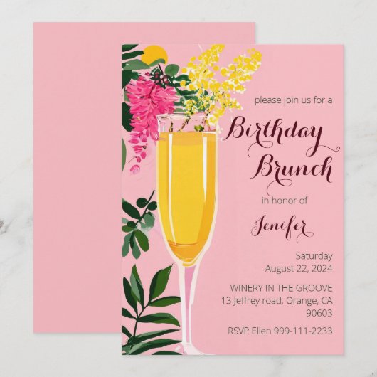 Verjaardagsbrunch mimosa waterverf Uitnodiging (Voorkant / Achterkant)