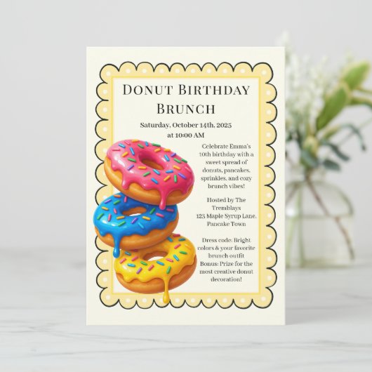 Verjaardagsbrunch | Pannenkoeken en donuts Kaart (Staand voorkant)