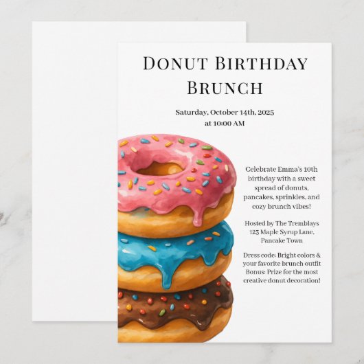 Verjaardagsbrunch | Pannenkoeken en donuts Kaart (Voorkant / Achterkant)