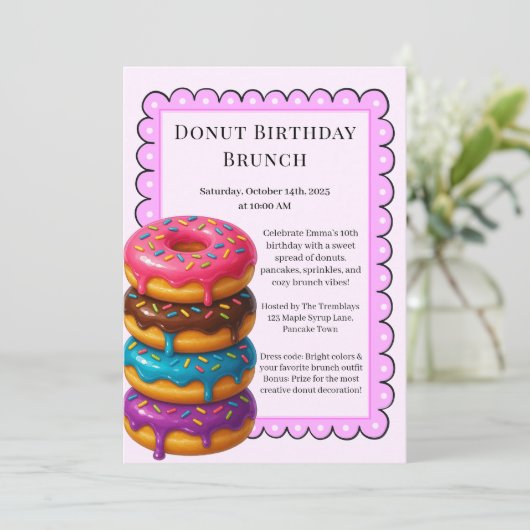 Verjaardagsbrunch | Pannenkoeken en donuts Kaart (Staand voorkant)