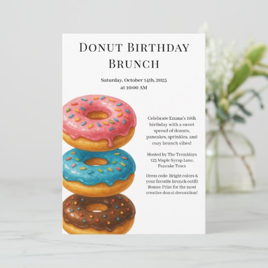 Verjaardagsbrunchfeest | Pannenkoeken & Donuts Kaart (Staand voorkant)
