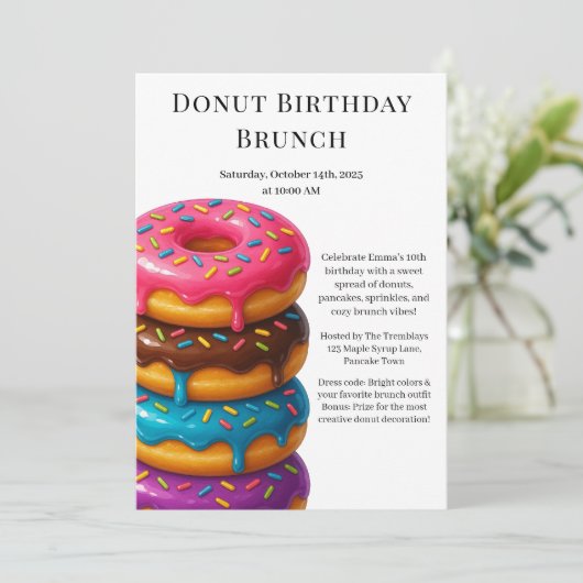 Verjaardagsbrunchfeest | Pannenkoeken & Donuts  Kaart (Staand voorkant)