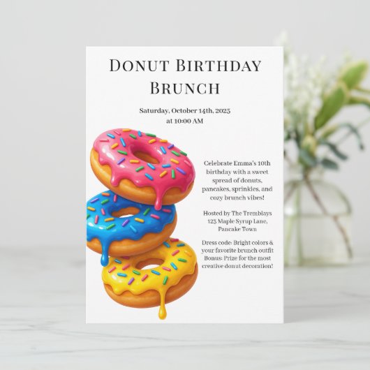 Verjaardagsbrunchfeest | Pannenkoeken & Donuts Kaart (Staand voorkant)