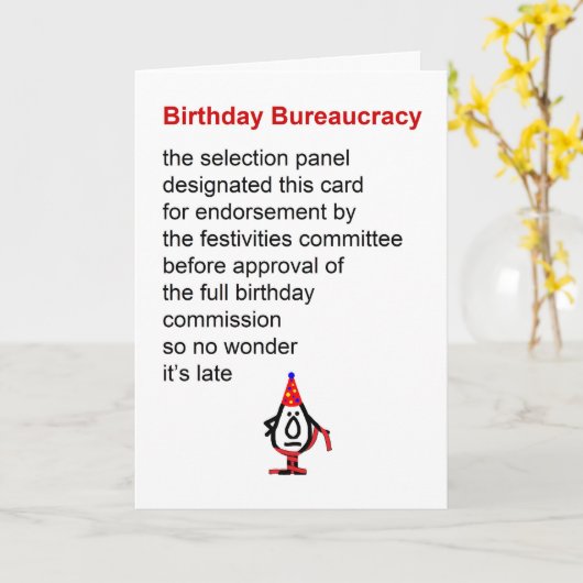 Verjaardagsbureaucratie - een laat verjaardagsgedi kaart (Gele Bloem)