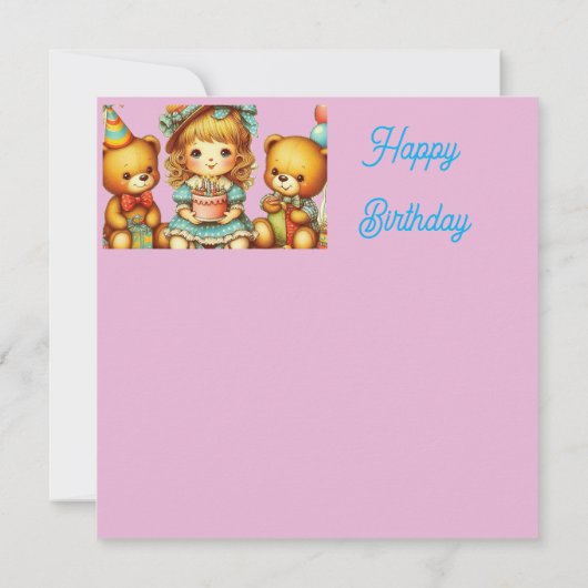 VERJAARDAGSCAART TEDDYBEERTJES ~ jong kind ~ Roze  (Achterkant)