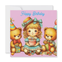 VERJAARDAGSCAART TEDDYBEERTJES ~ jong kind ~ Roze 