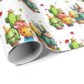 Verjaardagscacti met feestje Confetti Cadeaupapier (Rol Hoek)