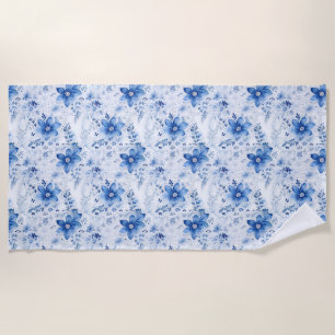 verjaardagscadeau Bloemen met blauwe en witte bl Strandlaken