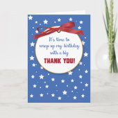 Verjaardagscadeau Dank u Cadeaus, rood lint, ster Bedankkaart (Voorkant)