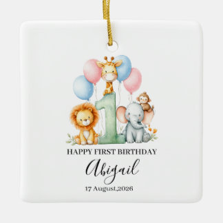 Verjaardagscadeau Eerste Verjaardag Safari Dier Aa Keramisch Ornament