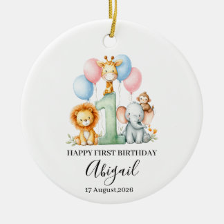 Verjaardagscadeau Eerste Verjaardag Safari Dier Aa Keramisch Ornament