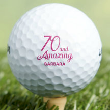 Verjaardagscadeau golfballen 70 en amazing roze