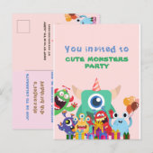VERJAARDAGSCADEAU KINDEREN FEESTJE MONSTER POSTKAA BRIEFKAART (Voorkant / Achterkant)