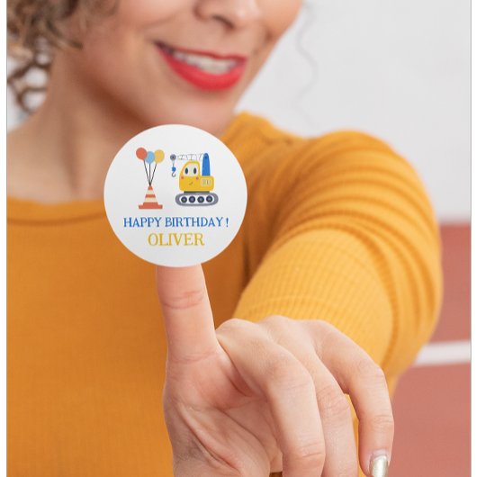Verjaardagscadeau met bouwthema ronde sticker