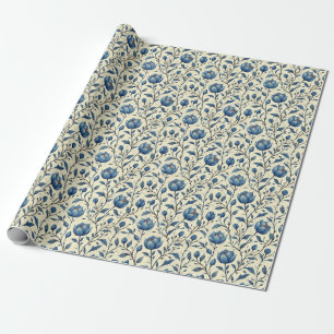 verjaardagscadeau Naadloze blauwe bloem en blad Cadeaupapier