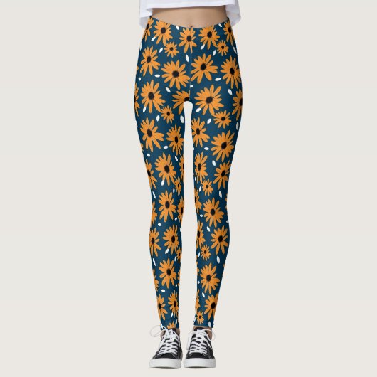 Verjaardagscadeau | Orange Daisy naadloos Leggings (Voorkant)