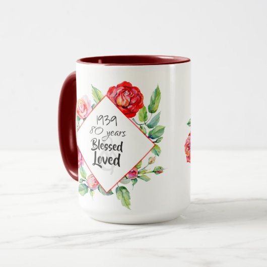 VERJAARDAGSCADEAU voor vrouwen Rozen toevoegen met Mok (Voorkant links)