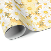 verjaardagscadeau | Witte en gele Daisy Cadeaupapier (Rol Hoek)
