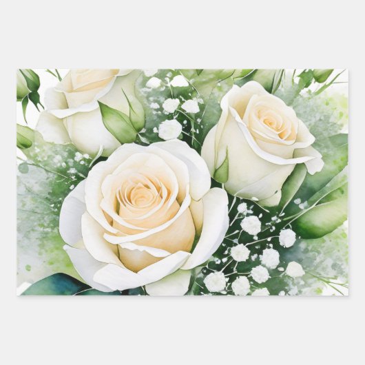 Verjaardagscadeau Wrap Classic Witte Rozen Inpakpapier Vel (Voorkant 2)