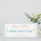 Verjaardagscadeaubonkaart eerste auto kaart (Staand voorkant)