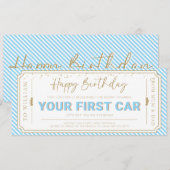 Verjaardagscadeaubonkaart eerste auto kaart (Voorkant / Achterkant)