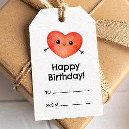 Verjaardagscadeautag met leuke glimlachende hart cadeaulabel