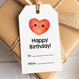 Verjaardagscadeautag met leuke glimlachende hart cadeaulabel