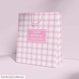 Verjaardagscadeautas Klassiek Roze Schotse Ruit El Medium Cadeauzakje
