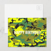 Verjaardagscamouflage geel groen abstract briefkaart (Voorkant / Achterkant)