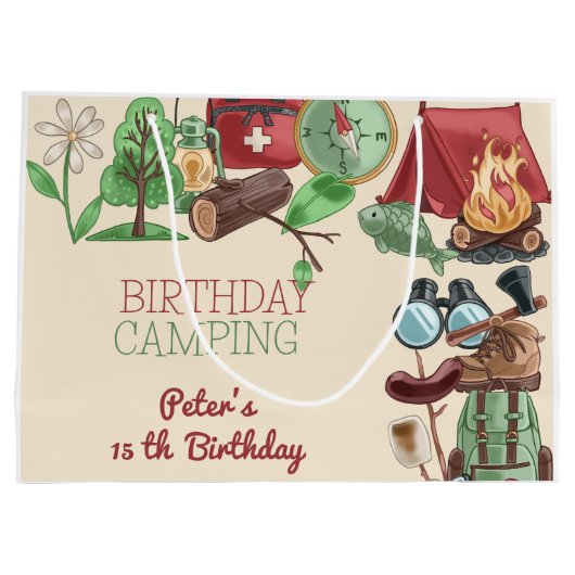 Verjaardagscamping natuur wandelen voor kinderen groot cadeauzakje (Achterkant)